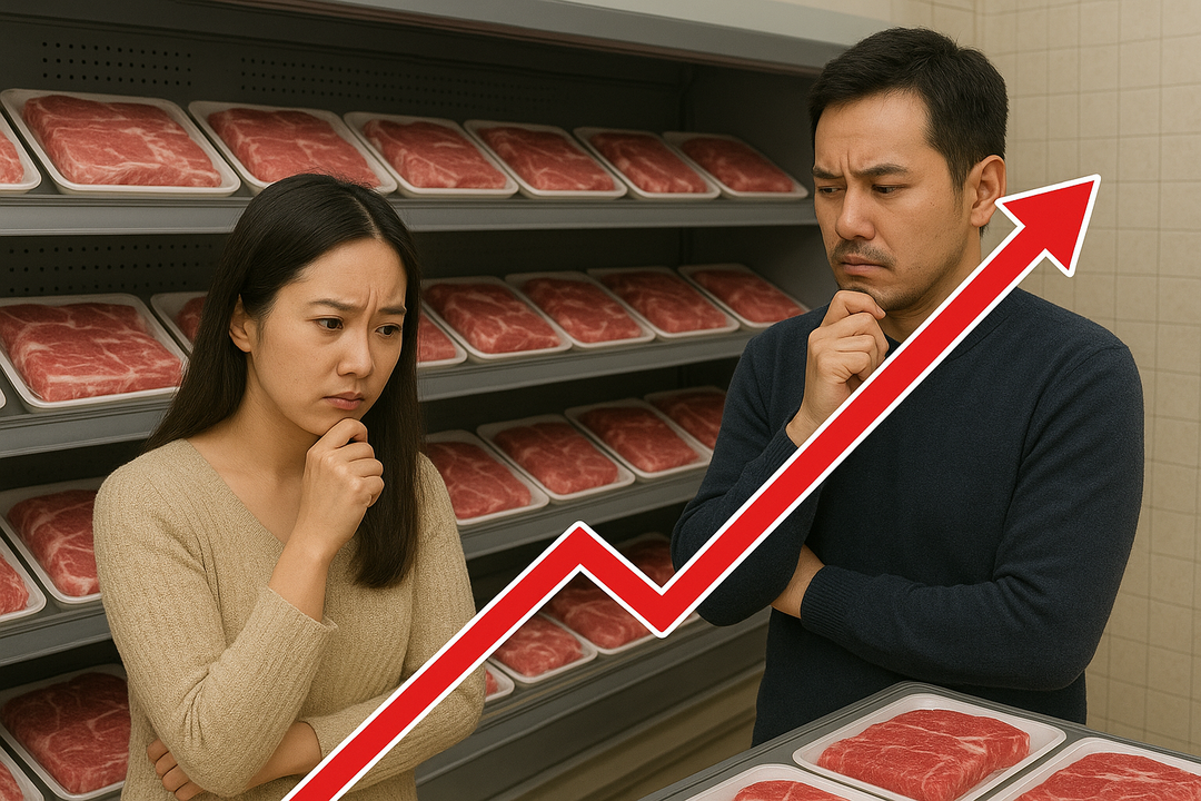 정육 코너에서 비싸진 소고기와 돼지고기 가격에 고심하는 소비자들, 이미지 생성: [chat GPT] 제공 / Cook&Chef 제작