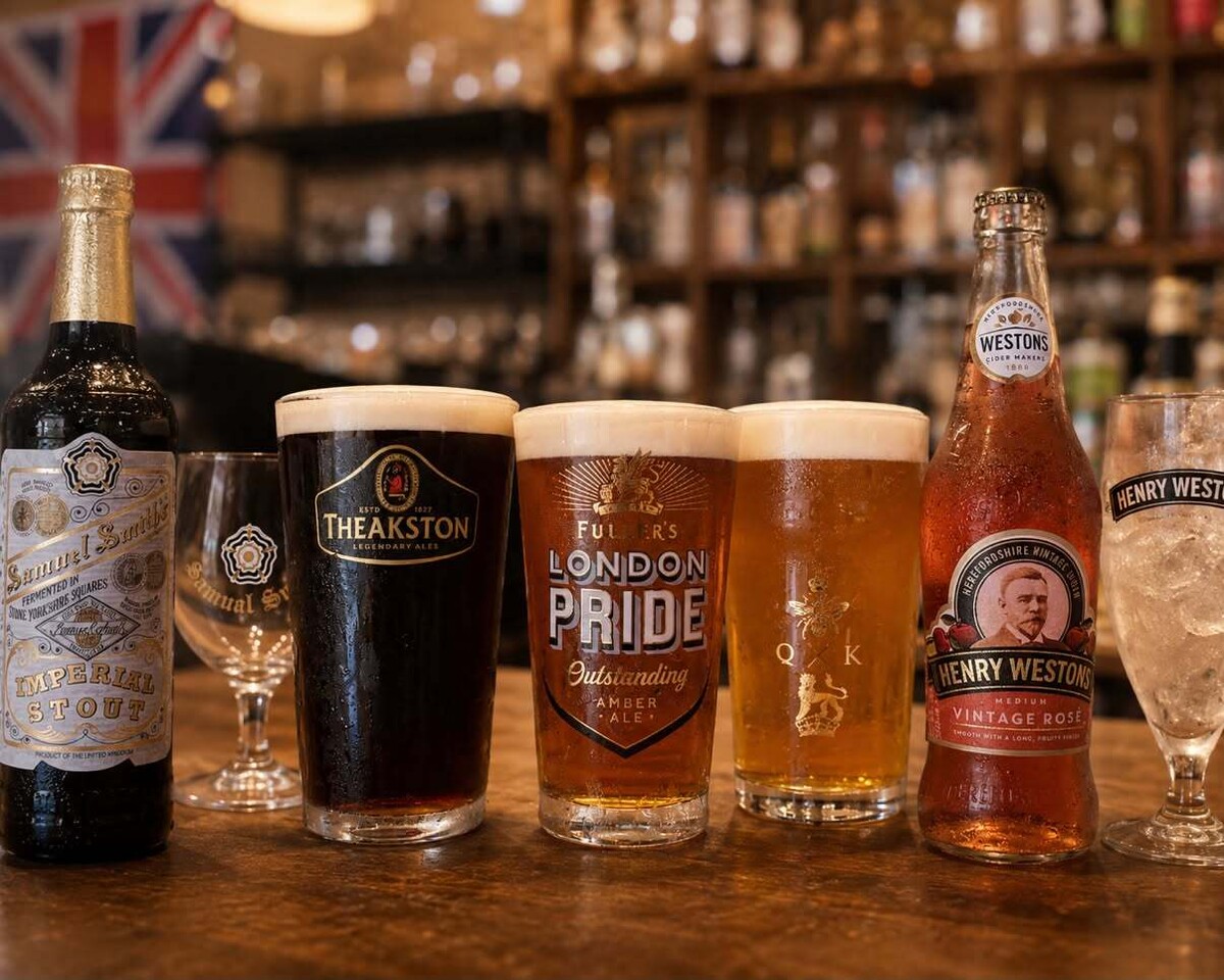 영국 현지 규격인 파인트(pint) 잔에 담긴 대표 에일맥주들과 라인업. [사진 = 퀸즈 가드 제공]