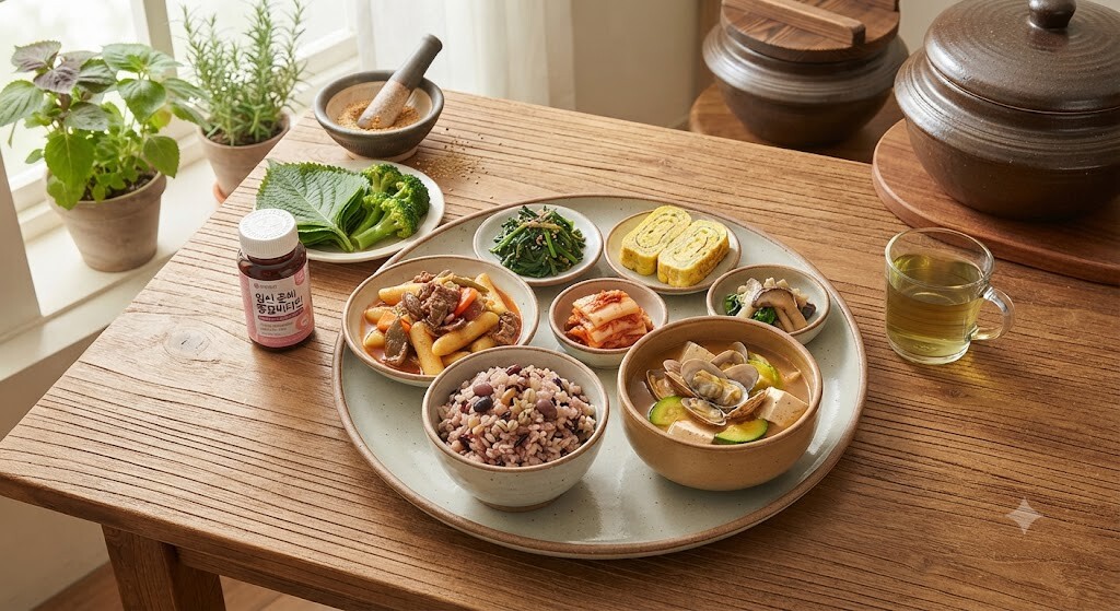 잡곡밥과 두부를 넣은 된장국, 나물 반찬 등으로 구성된 한식 식단을 꾸준히 먹는 것이 좋다. 사진= AI 생성이미지